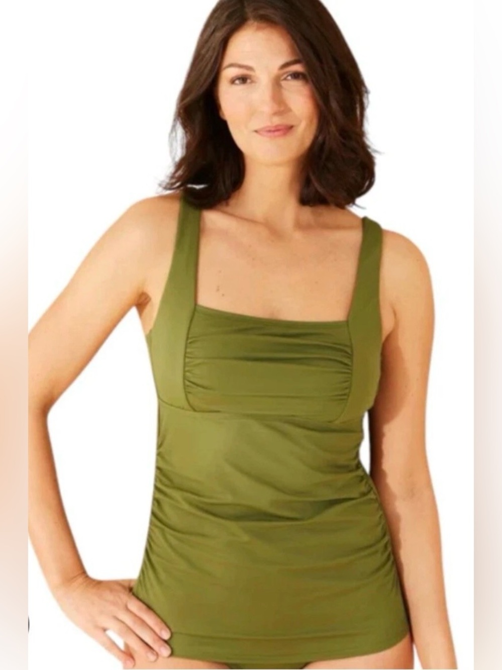 Shade & Shore Women’s Shirred Square-Neck Tankini Top Olive Green Size S